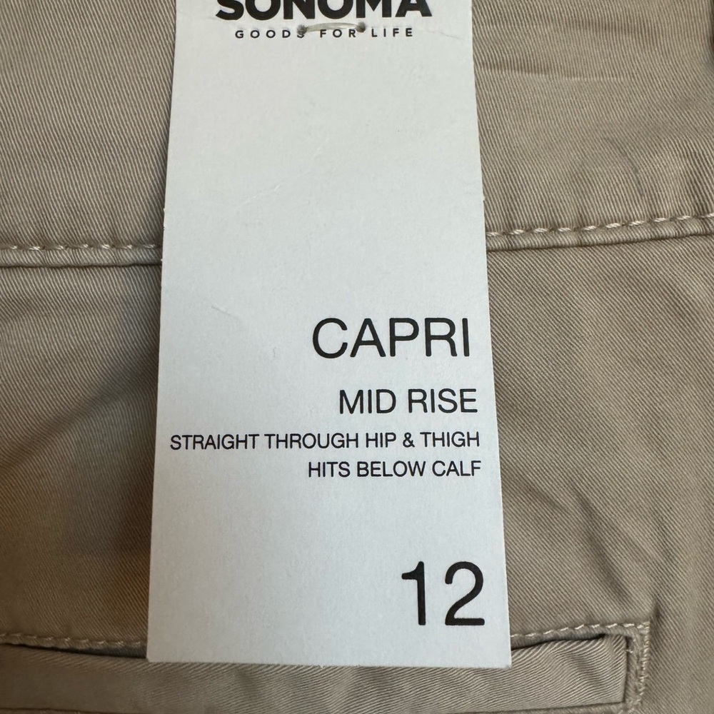 Sonoma Women’s Size 12 Khaki Capri Chinos Mid Rise NWT - Picture 4 of 8